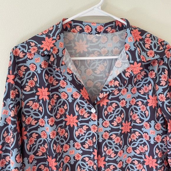 Blue Floral Button Down - Picture 2 of 6